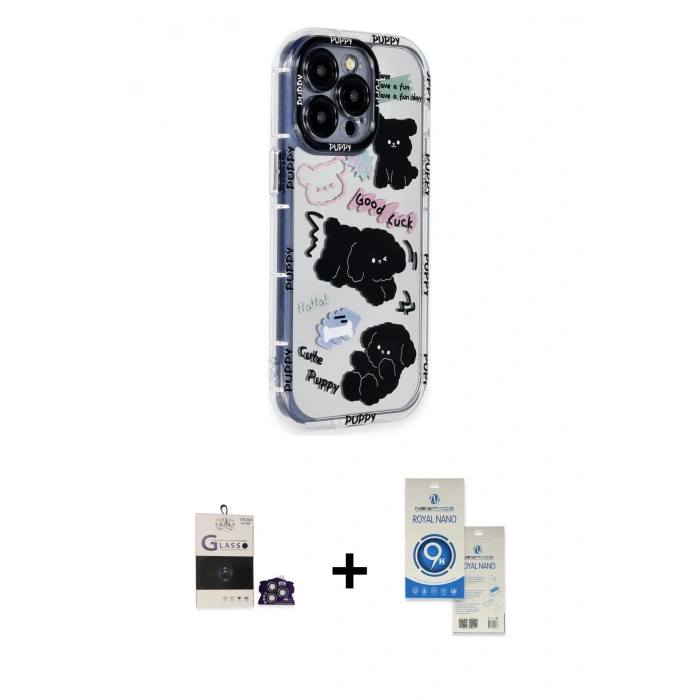 MARSİLYAN™- iPhone 14 Pro Max Kılıf Ahenk Modern Serisi - Şeffaf Royal Nano Ekran Koruyucu + Bilvis Titan Kamera Lens - GS