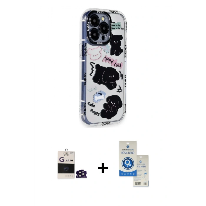 MARSİLYAN™- iPhone 14 Pro Max Kılıf Ahenk Modern Serisi - Şeffaf Royal Nano Ekran Koruyucu + Bilvis Titan Kamera Lens - DNMR