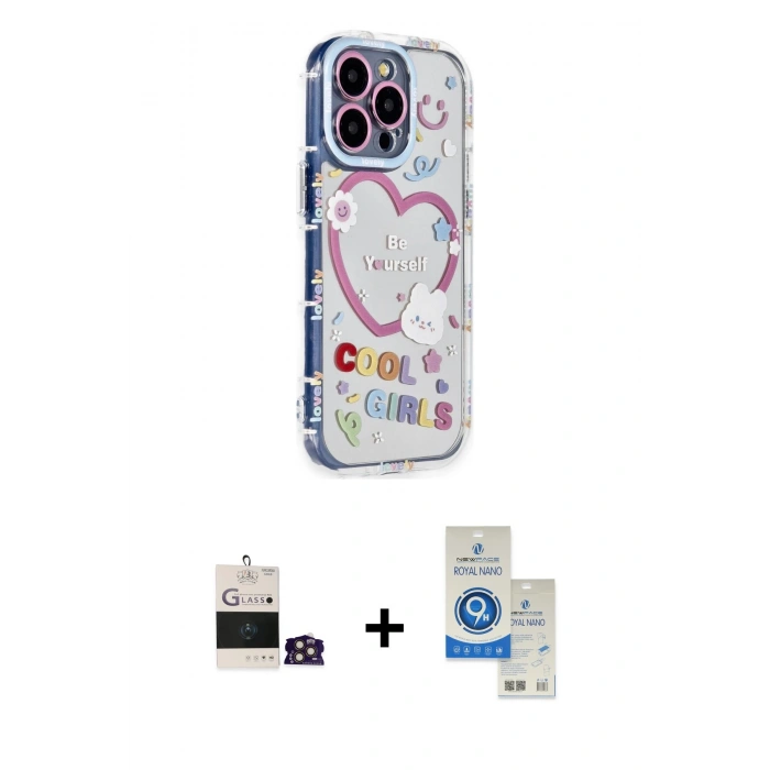MARSİLYAN™- iPhone 14 Pro Max Kılıf Ahenk Modern Serisi - Şeffaf Royal Nano Ekran Koruyucu + Bilvis Titan Kamera Lens - GD