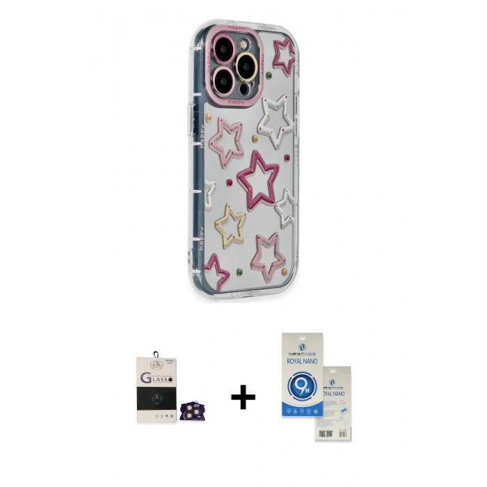 MARSİLYAN™- iPhone 14 Pro Max Kılıf Ahenk Modern Serisi - Şeffaf Royal Nano Ekran Koruyucu + Bilvis Titan Kamera Lens - GD
