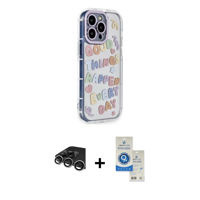 MARSİLYAN™- iPhone 14 Pro Max Kılıf Ahenk Modern Serisi - Şeffaf Royal Nano Ekran Koruyucu + Raze Metal Kamera Lens - GS