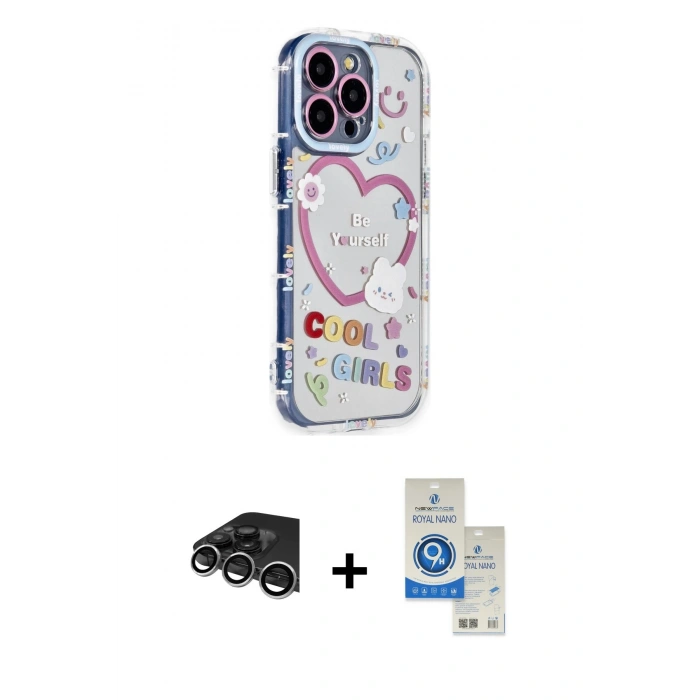 MARSİLYAN™- iPhone 14 Pro Max Kılıf Ahenk Modern Serisi - Şeffaf Royal Nano Ekran Koruyucu + Raze Metal Kamera Lens - GS