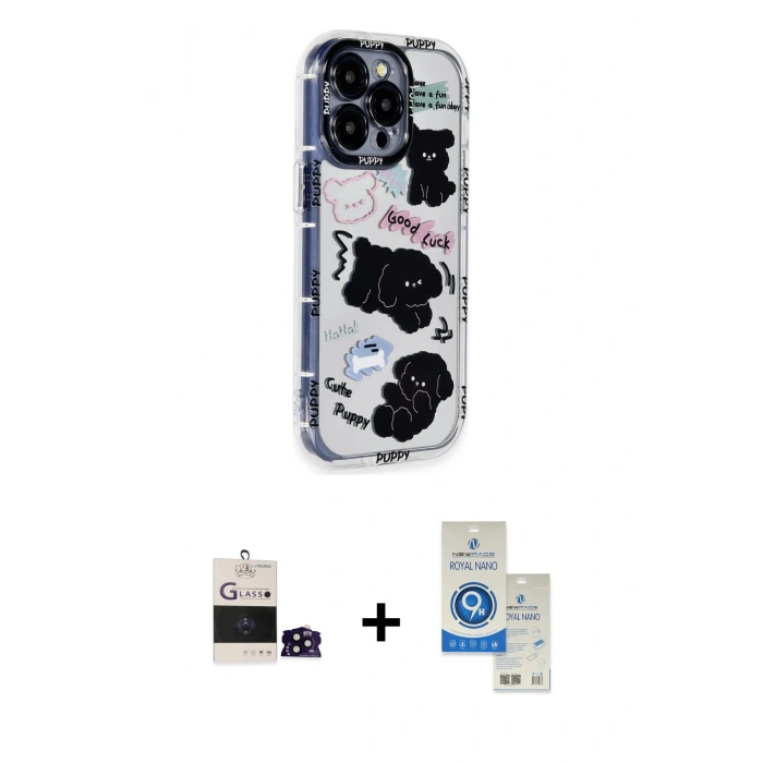 MARSİLYAN™- iPhone 14 Pro Max Kılıf Ahenk Modern Serisi - Şeffaf Royal Nano Ekran Koruyucu + Bilvis Titan Kamera Lens - SH