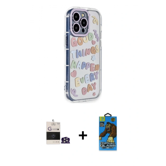 MARSİLYAN™- iPhone 14 Pro Max Kılıf Ahenk Modern Serisi - Siyah 18D Cam Ekran Koruyucu + Bilvis Titan Kamera Lens - GS