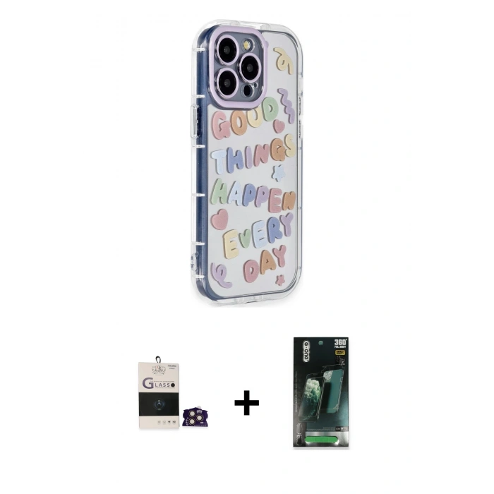 MARSİLYAN™- iPhone 14 Pro Max Kılıf Ahenk Modern Serisi - Siyah 360 Mat Full Body Arka Koruyucu + Bilvis Titan Kamera Lens - GD