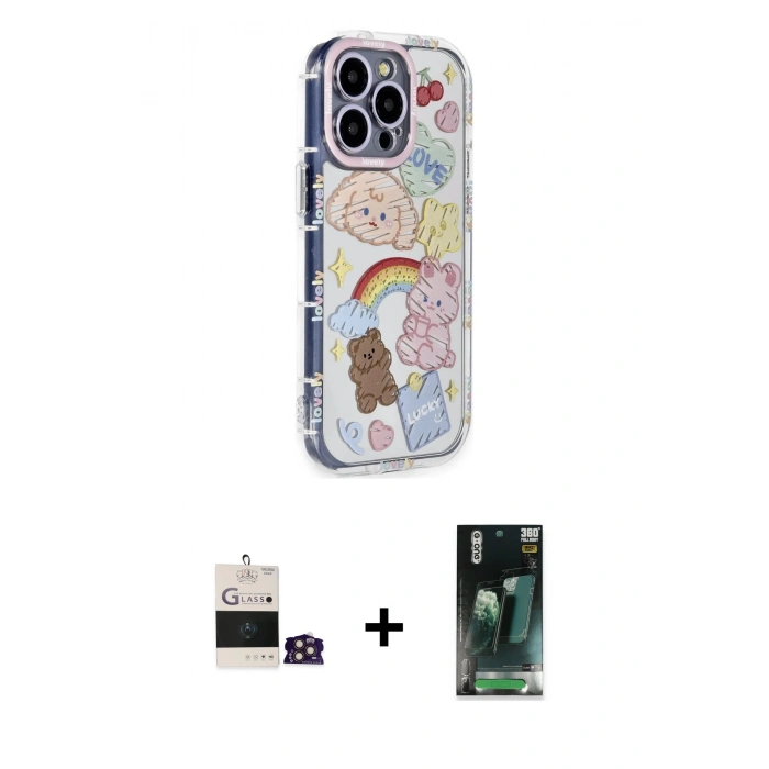 MARSİLYAN™- iPhone 14 Pro Max Kılıf Ahenk Modern Serisi - Siyah 360 Mat Full Body Arka Koruyucu + Bilvis Titan Kamera Lens - GD