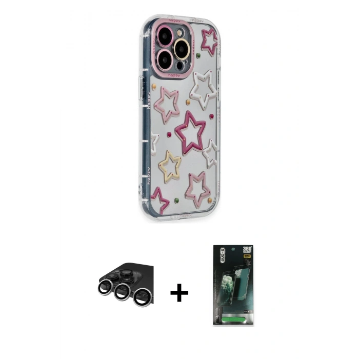 MARSİLYAN™- iPhone 14 Pro Max Kılıf Ahenk Modern Serisi - Siyah 360 Mat Full Body Arka Koruyucu + Raze Metal Kamera Lens - GS