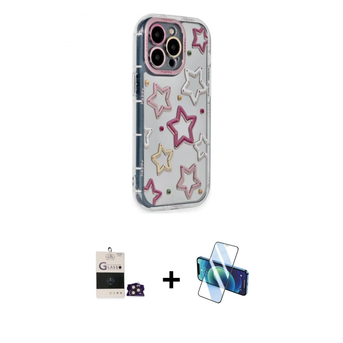 MARSİLYAN™- iPhone 14 Pro Max Kılıf Ahenk Modern Serisi - Siyah 3D Antistatik Cam Ekran Koruyucu + Bilvis Titan Kamera Lens - GD