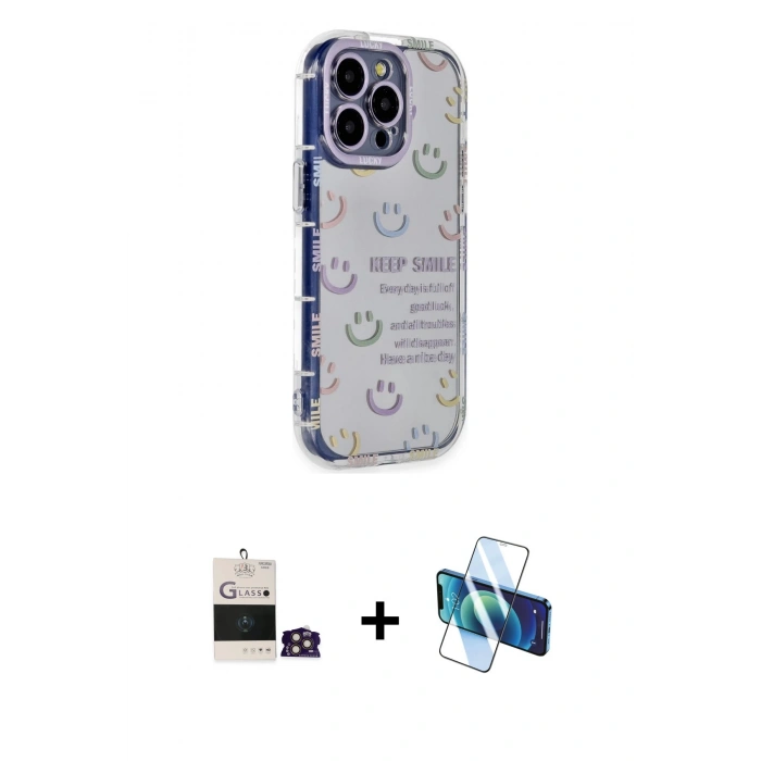 MARSİLYAN™- iPhone 14 Pro Max Kılıf Ahenk Modern Serisi - Siyah 3D Antistatik Cam Ekran Koruyucu + Bilvis Titan Kamera Lens - GD