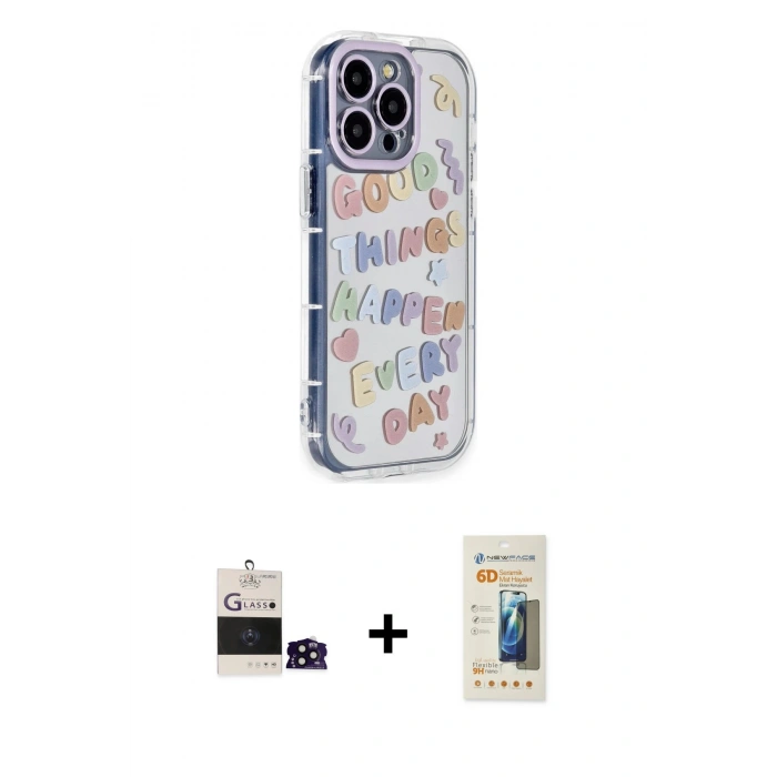MARSİLYAN™- iPhone 14 Pro Max Kılıf Ahenk Modern Serisi - Siyah 6D Mat Seramik Hayalet Nano Ekran Koruyucu + Bilvis Titan Kamera Lens - SH