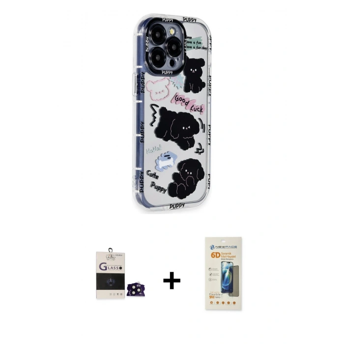 MARSİLYAN™- iPhone 14 Pro Max Kılıf Ahenk Modern Serisi - Siyah 6D Mat Seramik Hayalet Nano Ekran Koruyucu + Bilvis Titan Kamera Lens - SH
