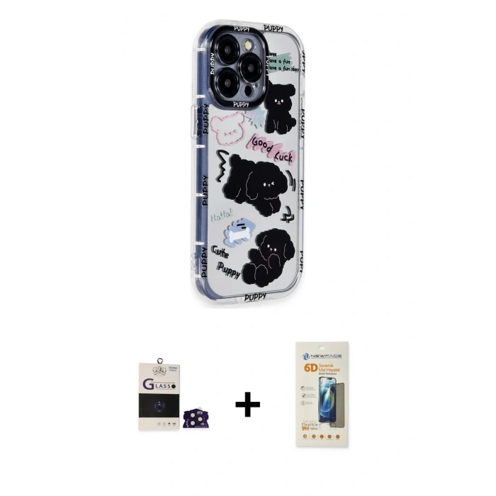 MARSİLYAN™- iPhone 14 Pro Max Kılıf Ahenk Modern Serisi - Siyah 6D Mat Seramik Hayalet Nano Ekran Koruyucu + Bilvis Titan Kamera Lens - DNMR