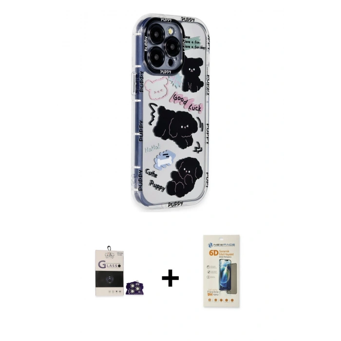 MARSİLYAN™- iPhone 14 Pro Max Kılıf Ahenk Modern Serisi - Siyah 6D Mat Seramik Hayalet Nano Ekran Koruyucu + Bilvis Titan Kamera Lens - GS