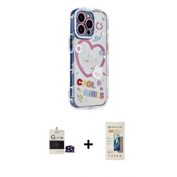 MARSİLYAN™- iPhone 14 Pro Max Kılıf Ahenk Modern Serisi - Siyah 6D Mat Seramik Hayalet Nano Ekran Koruyucu + Bilvis Titan Kamera Lens - SH