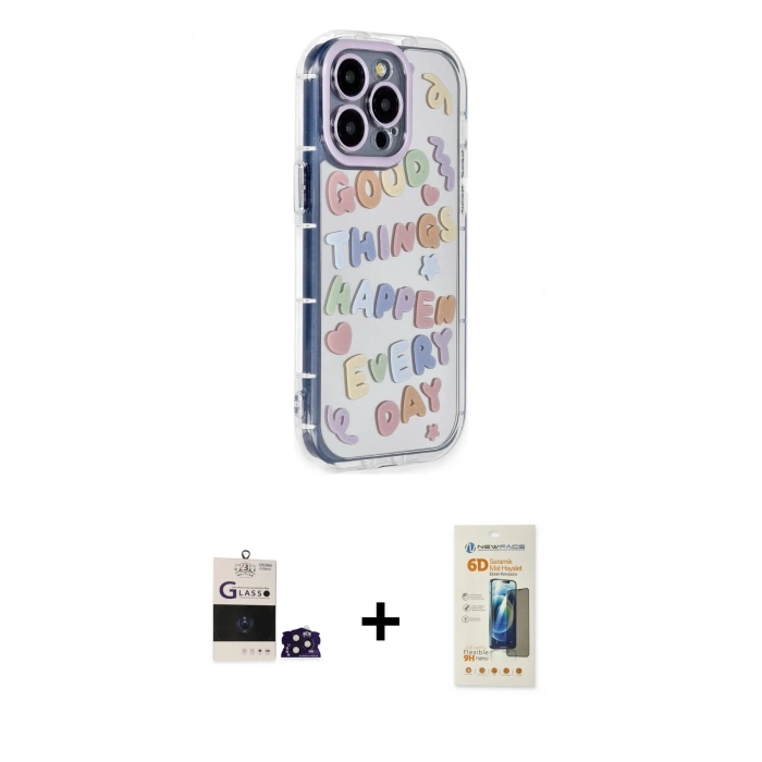 MARSİLYAN™- iPhone 14 Pro Max Kılıf Ahenk Modern Serisi - Siyah 6D Mat Seramik Hayalet Nano Ekran Koruyucu + Bilvis Titan Kamera Lens - DNMR