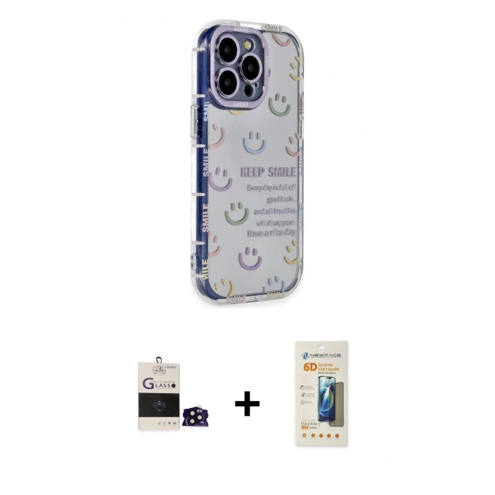 MARSİLYAN™- iPhone 14 Pro Max Kılıf Ahenk Modern Serisi - Siyah 6D Mat Seramik Hayalet Nano Ekran Koruyucu + Bilvis Titan Kamera Lens - SH