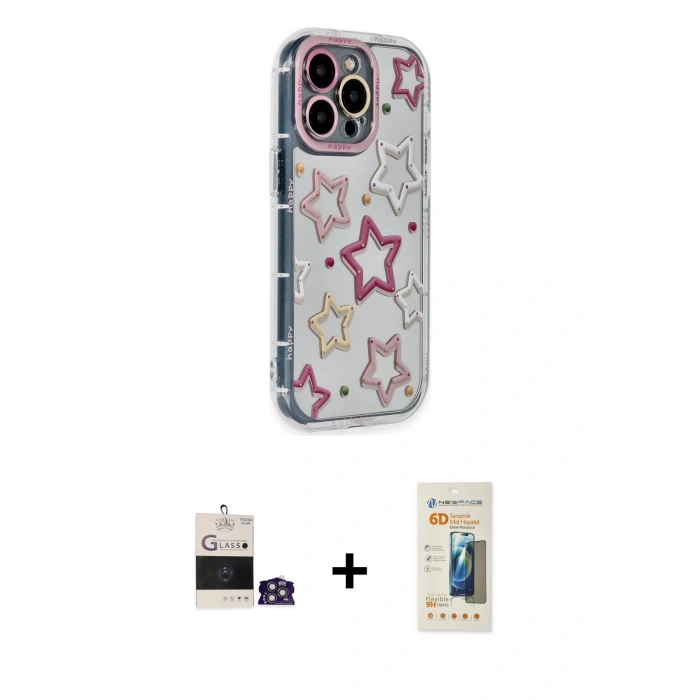 MARSİLYAN™- iPhone 14 Pro Max Kılıf Ahenk Modern Serisi - Siyah 6D Mat Seramik Hayalet Nano Ekran Koruyucu + Bilvis Titan Kamera Lens - GS