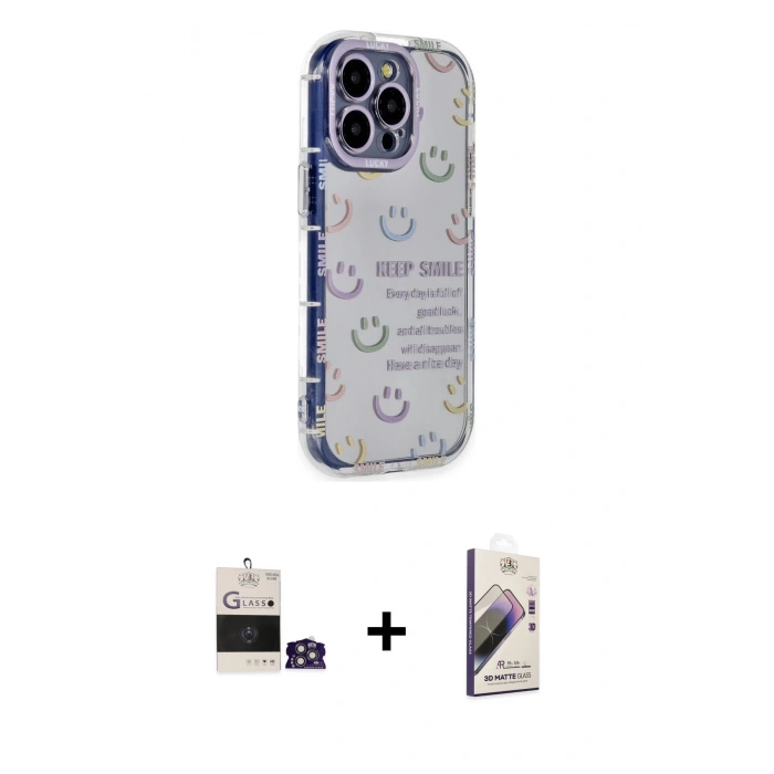 MARSİLYAN™- iPhone 14 Pro Max Kılıf Ahenk Modern Serisi - Siyah Bilvis 3D Mat Cam Ekran Koruyucu + Bilvis Titan Kamera Lens - GS