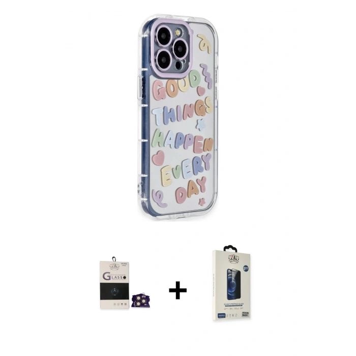 MARSİLYAN™- iPhone 14 Pro Max Kılıf Ahenk Modern Serisi - Siyah Bilvis Hayalet Cam Ekran Koruyucu + Bilvis Titan Kamera Lens - GD