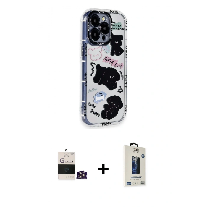 MARSİLYAN™- iPhone 14 Pro Max Kılıf Ahenk Modern Serisi - Siyah Bilvis Hayalet Cam Ekran Koruyucu + Bilvis Titan Kamera Lens - GD