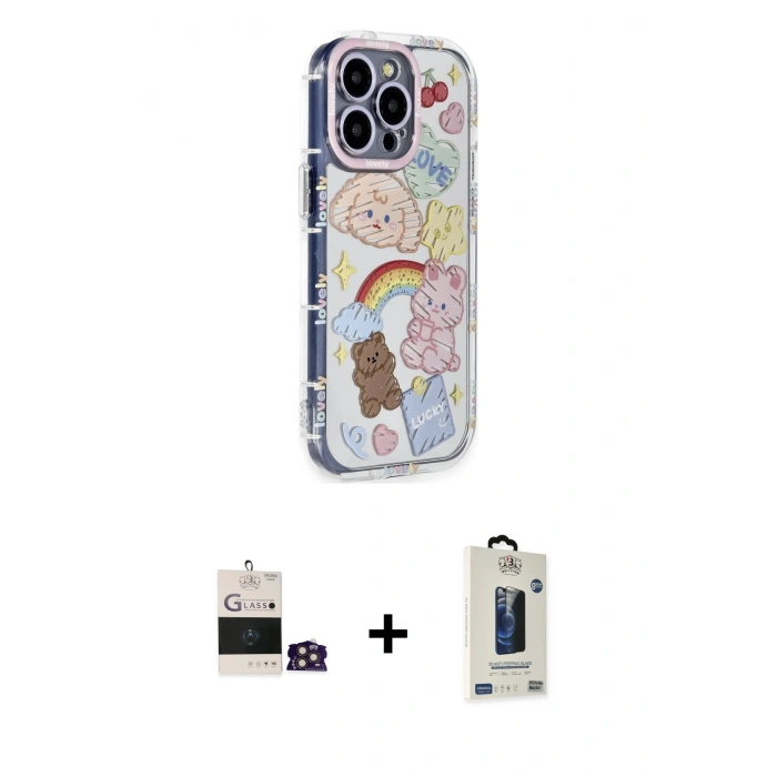 MARSİLYAN™- iPhone 14 Pro Max Kılıf Ahenk Modern Serisi - Siyah Bilvis Hayalet Cam Ekran Koruyucu + Bilvis Titan Kamera Lens - GD