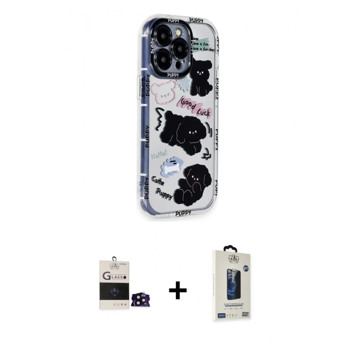 MARSİLYAN™- iPhone 14 Pro Max Kılıf Ahenk Modern Serisi - Siyah Bilvis Hayalet Cam Ekran Koruyucu + Bilvis Titan Kamera Lens - SH
