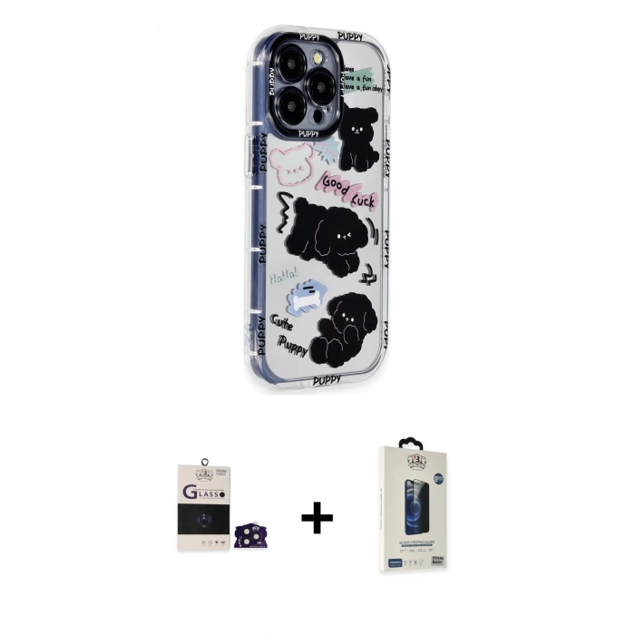 MARSİLYAN™- iPhone 14 Pro Max Kılıf Ahenk Modern Serisi - Siyah Bilvis Hayalet Cam Ekran Koruyucu + Bilvis Titan Kamera Lens - DNMR