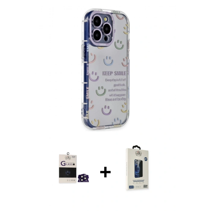 MARSİLYAN™- iPhone 14 Pro Max Kılıf Ahenk Modern Serisi - Siyah Bilvis Hayalet Cam Ekran Koruyucu + Bilvis Titan Kamera Lens - DNMR
