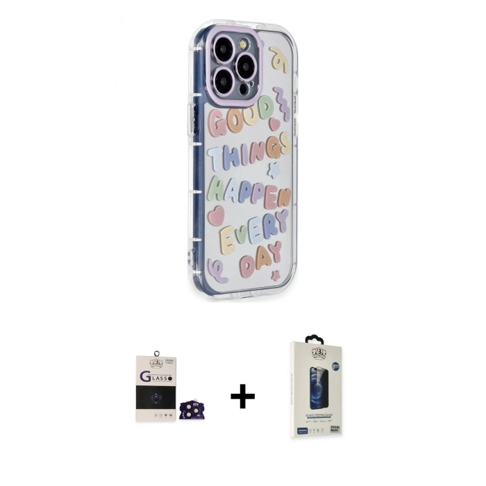 MARSİLYAN™- iPhone 14 Pro Max Kılıf Ahenk Modern Serisi - Siyah Bilvis Hayalet Cam Ekran Koruyucu + Bilvis Titan Kamera Lens - DNMR