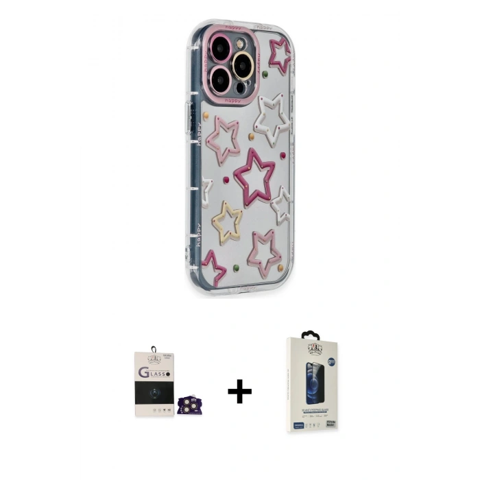 MARSİLYAN™- iPhone 14 Pro Max Kılıf Ahenk Modern Serisi - Siyah Bilvis Hayalet Cam Ekran Koruyucu + Gold Bilvis Titan Kamera Lens