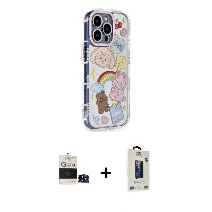 MARSİLYAN™- iPhone 14 Pro Max Kılıf Ahenk Modern Serisi - Siyah Bilvis Hayalet Cam Ekran Koruyucu + Bilvis Titan Kamera Lens - SH