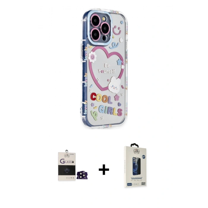 MARSİLYAN™- iPhone 14 Pro Max Kılıf Ahenk Modern Serisi - Siyah Bilvis Hayalet Cam Ekran Koruyucu + Bilvis Titan Kamera Lens - SH