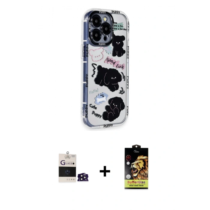 MARSİLYAN™- iPhone 14 Pro Max Kılıf Ahenk Modern Serisi - Siyah Buffer Cam Ekran Koruyucu + Bilvis Titan Kamera Lens - DNMR