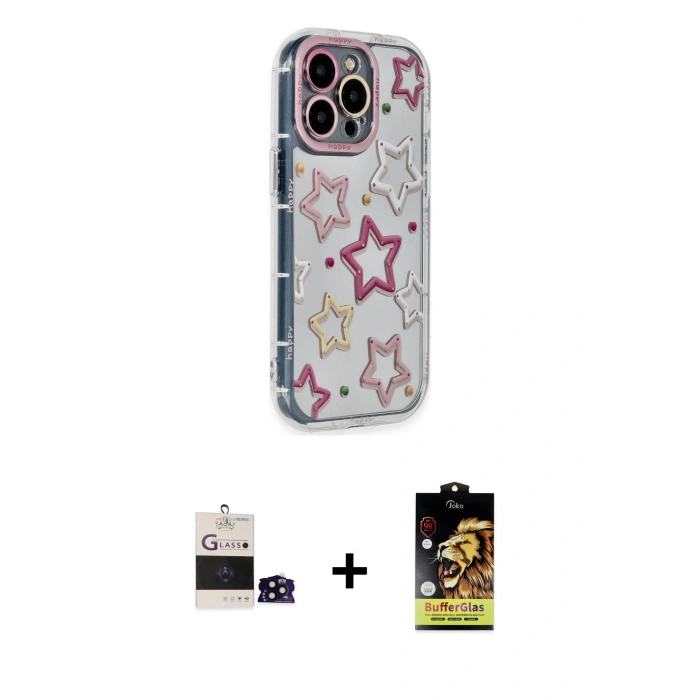MARSİLYAN™- iPhone 14 Pro Max Kılıf Ahenk Modern Serisi - Siyah Buffer Cam Ekran Koruyucu + Bilvis Titan Kamera Lens - SH