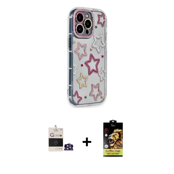 MARSİLYAN™- iPhone 14 Pro Max Kılıf Ahenk Modern Serisi - Siyah Buffer Cam Ekran Koruyucu + Bilvis Titan Kamera Lens - GS