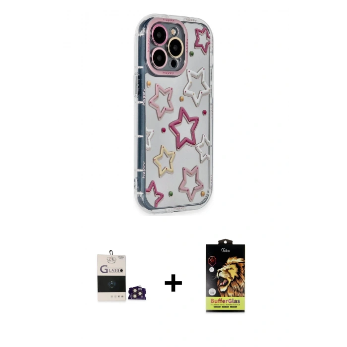 MARSİLYAN™- iPhone 14 Pro Max Kılıf Ahenk Modern Serisi - Siyah Buffer Cam Ekran Koruyucu + Bilvis Titan Kamera Lens - GD