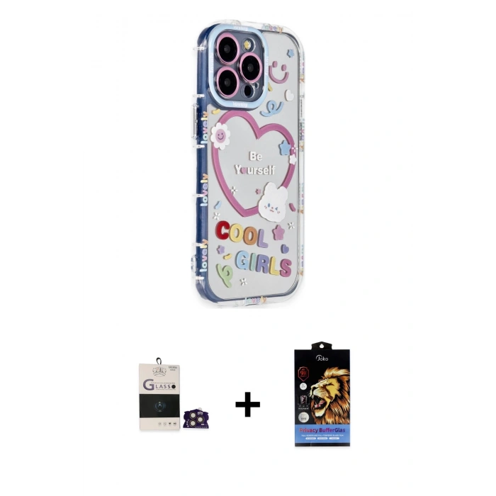 MARSİLYAN™- iPhone 14 Pro Max Kılıf Ahenk Modern Serisi - Siyah Buffer Hayalet Cam Ekran Koruyucu + Bilvis Titan Kamera Lens - GD