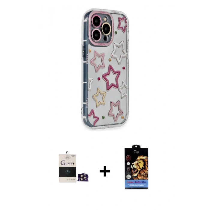 MARSİLYAN™- iPhone 14 Pro Max Kılıf Ahenk Modern Serisi - Siyah Buffer Hayalet Cam Ekran Koruyucu + Bilvis Titan Kamera Lens - GD