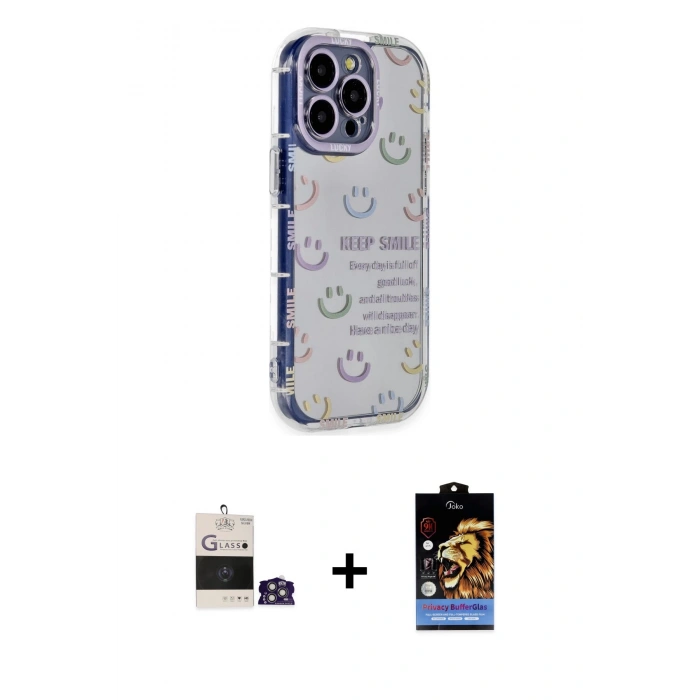 MARSİLYAN™- iPhone 14 Pro Max Kılıf Ahenk Modern Serisi - Siyah Buffer Hayalet Cam Ekran Koruyucu + Bilvis Titan Kamera Lens - GS