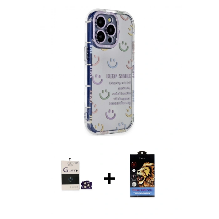 MARSİLYAN™- iPhone 14 Pro Max Kılıf Ahenk Modern Serisi - Siyah Buffer Hayalet Cam Ekran Koruyucu + Bilvis Titan Kamera Lens - GD