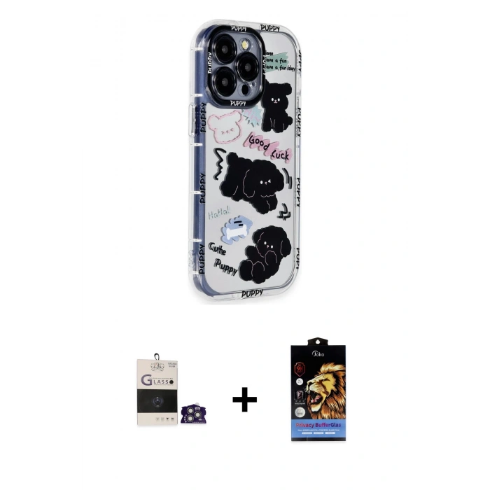 MARSİLYAN™- iPhone 14 Pro Max Kılıf Ahenk Modern Serisi - Siyah Buffer Hayalet Cam Ekran Koruyucu + Bilvis Titan Kamera Lens - GS