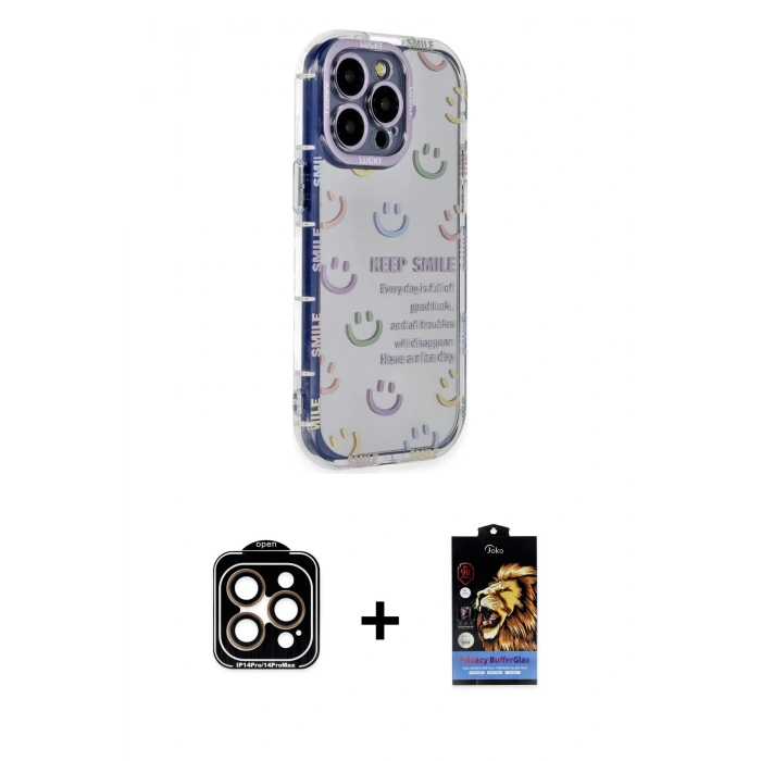 MARSİLYAN™- iPhone 14 Pro Max Kılıf Ahenk Modern Serisi - Siyah Buffer Hayalet Cam Ekran Koruyucu + PVD Metal Kamera Lens - TU