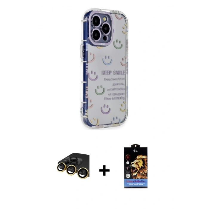 MARSİLYAN™- iPhone 14 Pro Max Kılıf Ahenk Modern Serisi - Siyah Buffer Hayalet Cam Ekran Koruyucu + Raze Metal Kamera Lens - GD