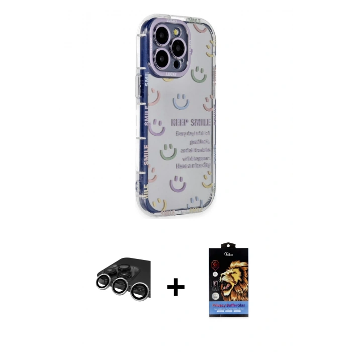 MARSİLYAN™- iPhone 14 Pro Max Kılıf Ahenk Modern Serisi - Siyah Buffer Hayalet Cam Ekran Koruyucu + Raze Metal Kamera Lens - GS