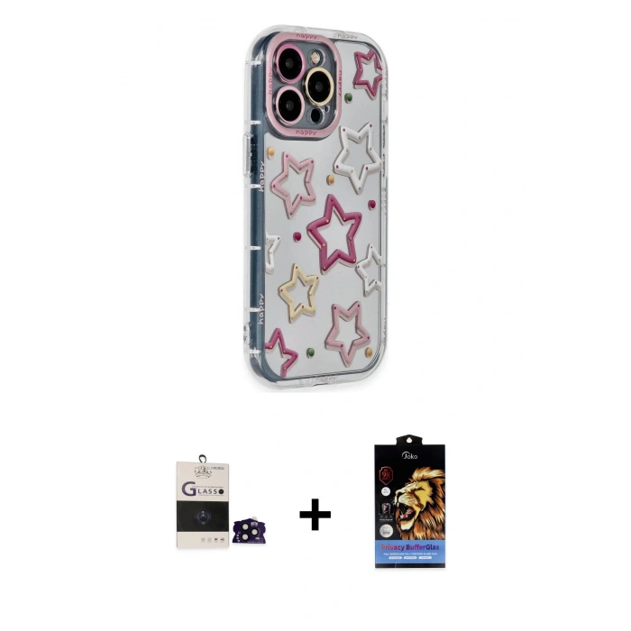 MARSİLYAN™- iPhone 14 Pro Max Kılıf Ahenk Modern Serisi - Siyah Buffer Hayalet Cam Ekran Koruyucu + Bilvis Titan Kamera Lens - SH