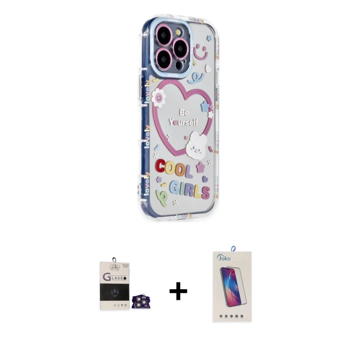 MARSİLYAN™- iPhone 14 Pro Max Kılıf Ahenk Modern Serisi - Siyah Joko 5D Cam + Bilvis Titan Kamera Lens - GS