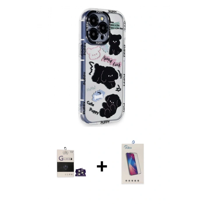 MARSİLYAN™- iPhone 14 Pro Max Kılıf Ahenk Modern Serisi - Siyah Joko 5D Cam + Bilvis Titan Kamera Lens - GS