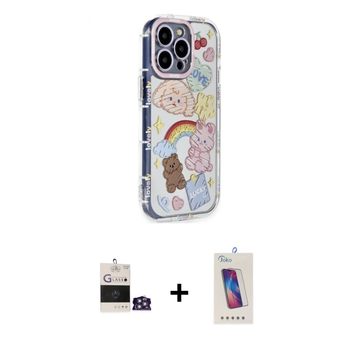 MARSİLYAN™- iPhone 14 Pro Max Kılıf Ahenk Modern Serisi - Siyah Joko 5D Cam + Bilvis Titan Kamera Lens - GS