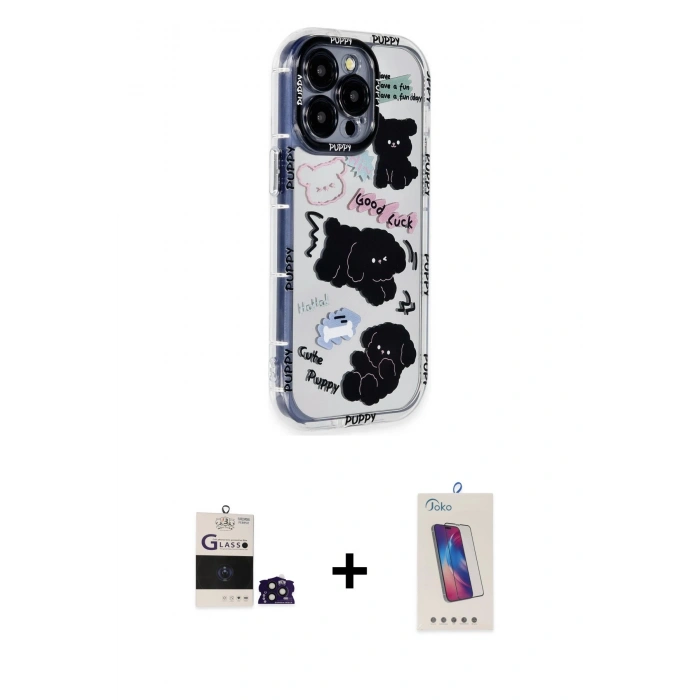 MARSİLYAN™- iPhone 14 Pro Max Kılıf Ahenk Modern Serisi - Siyah Joko 5D Cam + Derin Mor Bilvis Titan Kamera Lens