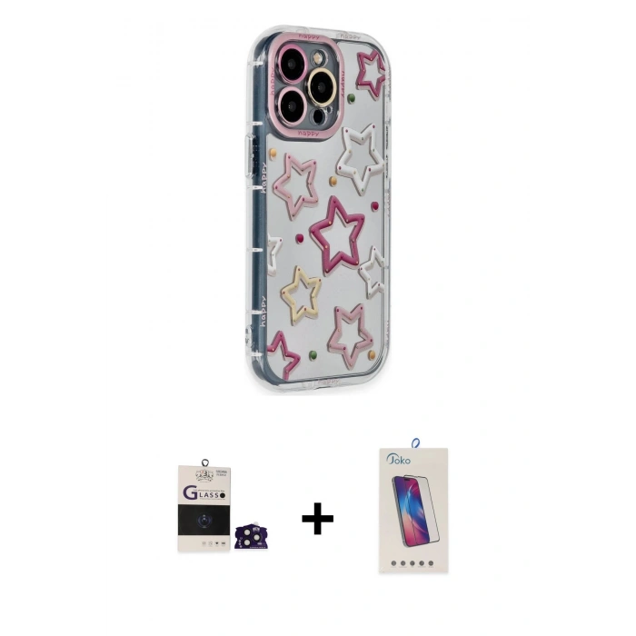 MARSİLYAN™- iPhone 14 Pro Max Kılıf Ahenk Modern Serisi - Siyah Joko 5D Cam + Derin Mor Bilvis Titan Kamera Lens